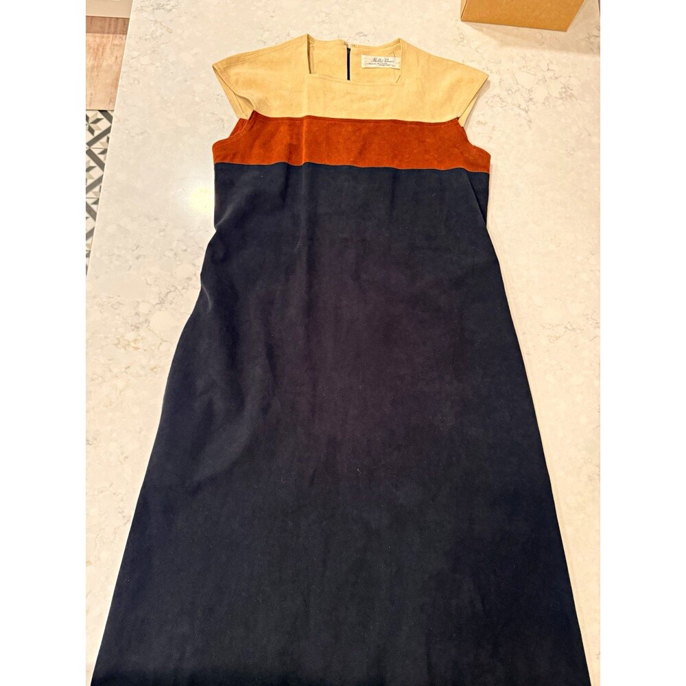 Vintage 70s Mollie Parnis Skinner Ultrasuede Colorblock Shift Dress Mod M/L